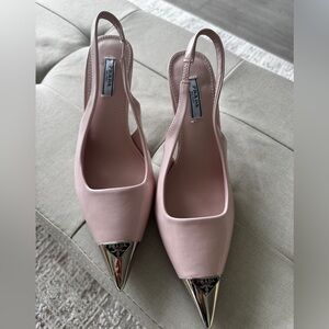 Pink Slingback Pumps with Silver Accents